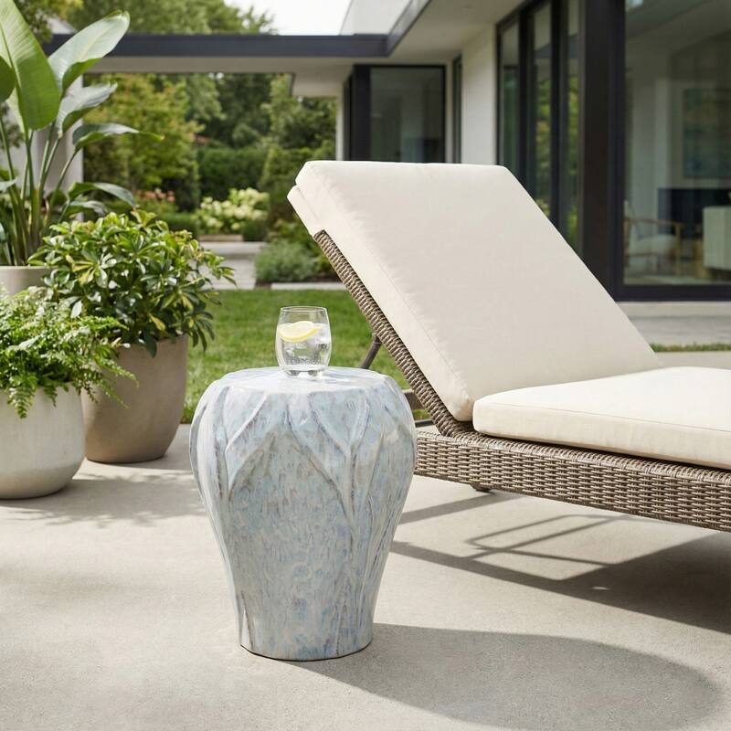 Garden Stool - Ceramic Elegant Sculptural - Ivory, 18"