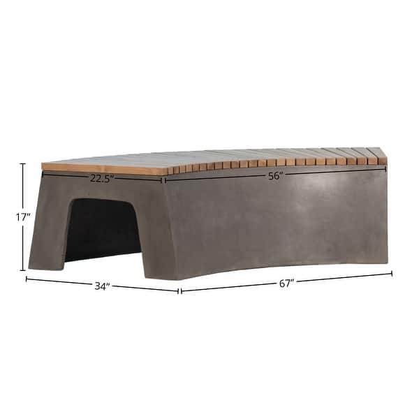 Ezra 67-inch Indoor-Outdoor Curved Concrete and Teak Bench - N/A - Bed ...
