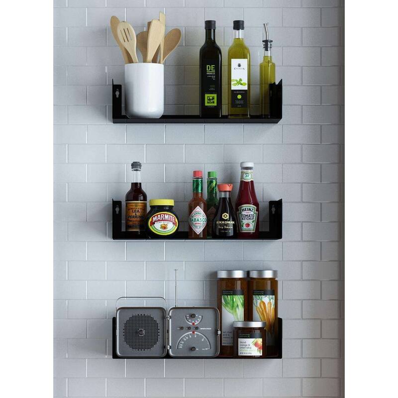 Wallniture Bali U Shape Floating Shelf, 17'' Metal Bookshelf, Wall Mount Shelving, White/Black options