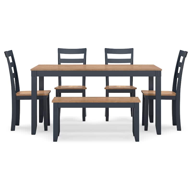 Gasy Dining Table Set with 4 Chairs and 1 Bench, Dark Blue and Brown