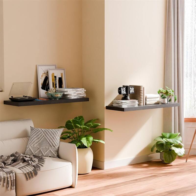 36" Long Floating Shelves - Black Set of 2