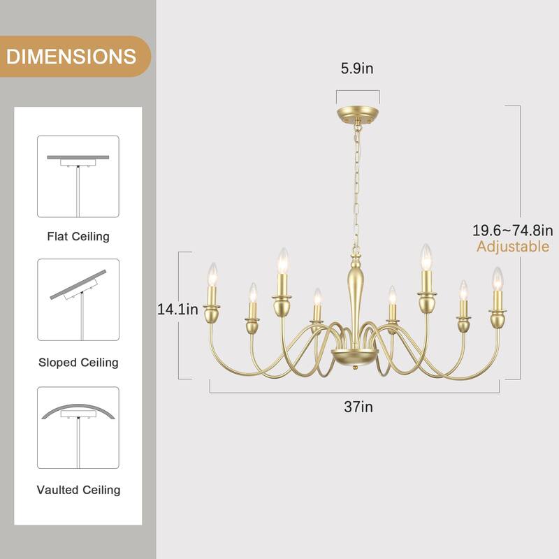 8-Light Candlestick Hanging Linear Island Chandelier Lighting Fixture for Dining Room Kitchen Island
