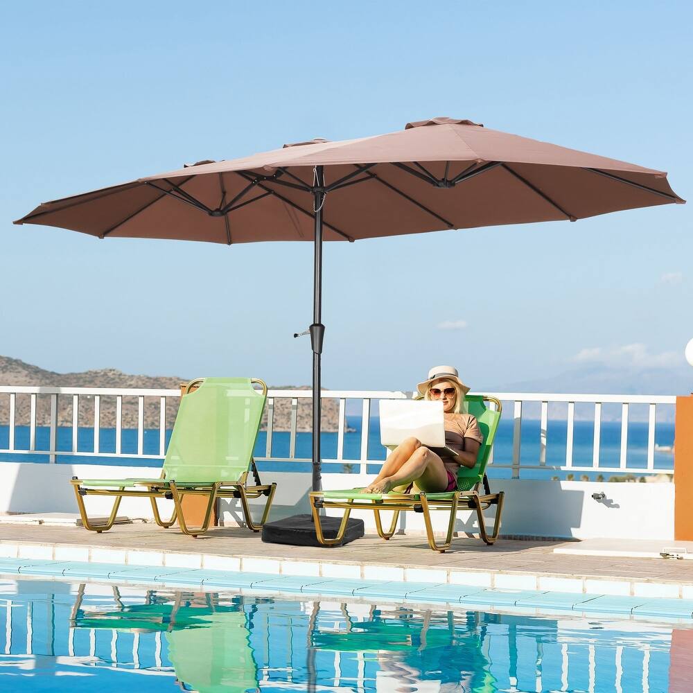 Autlaycil 15ft Patio Umbrella with Base,Large Outdoor Rectangle Double-Sided Umbrella