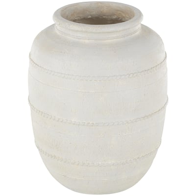 Magnesium Oxide Distressed Decorative Vase with Raised Braided Accents - Cream or Brown - Roche River Decor