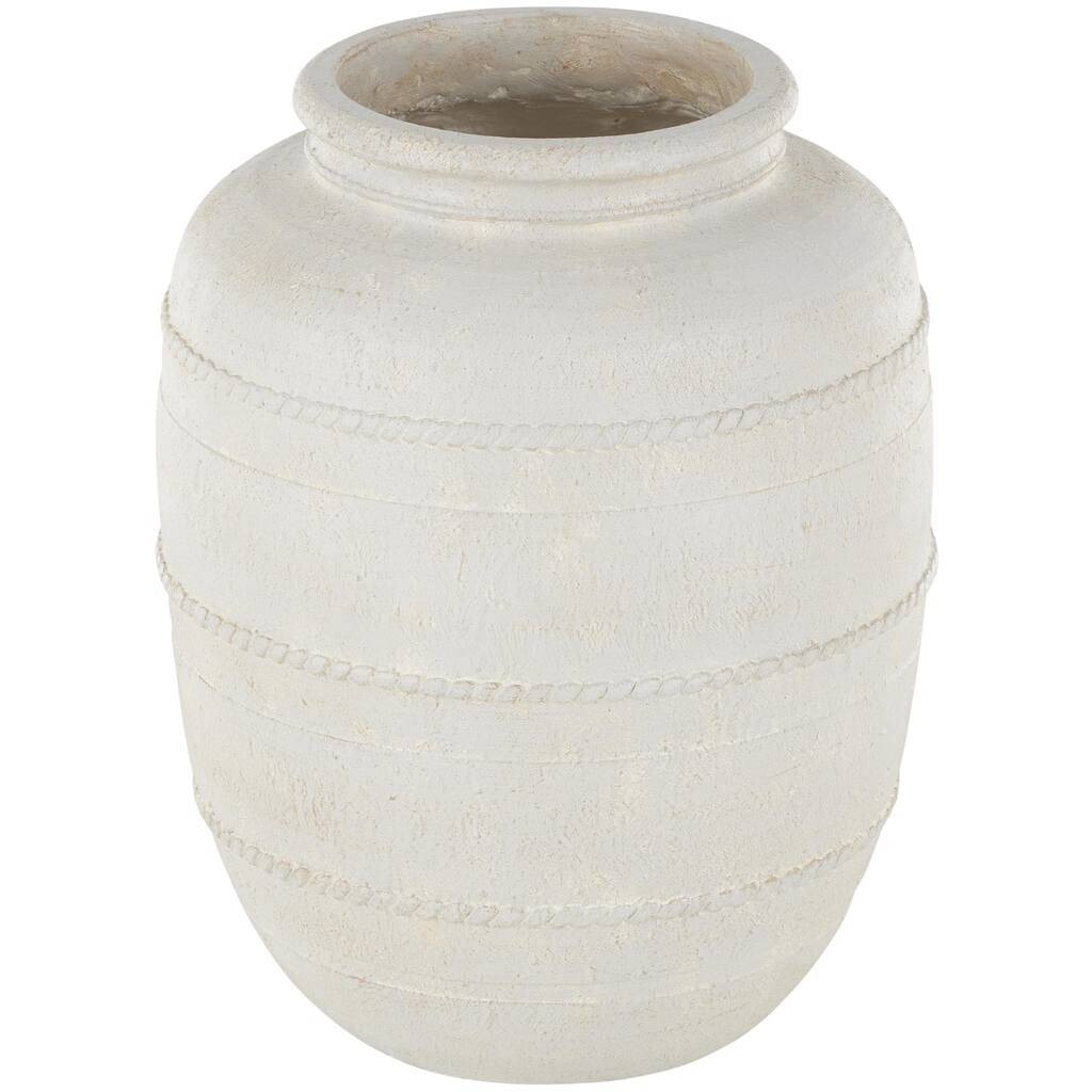 Magnesium Oxide Distressed Decorative Vase with Raised Braided Accents - Cream or Brown - Roche River Decor