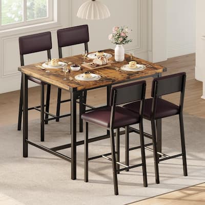 Counter Height Kitchen Dining Table Set with 4 Upholstered Bar Stools for Dining Room
