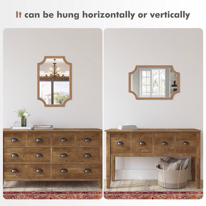 Full Scalloped Corners Arch Farmhouse Wall Mirror with Wood Frame