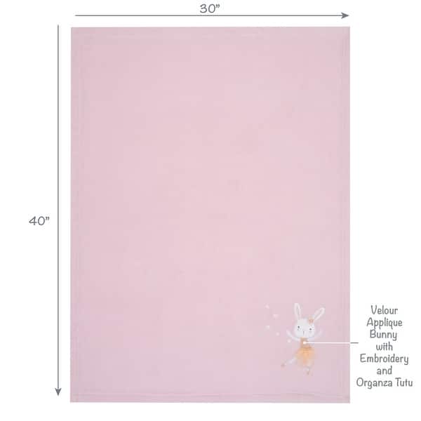 Bedtime Originals Tiny Dancer Pink Ballet Soft Fleece Bunny Applique Baby Blanket