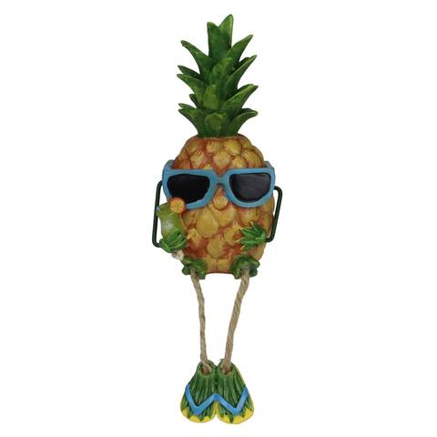 10" Tropical Boy Pineapple with Cocktail and Dangling Legs