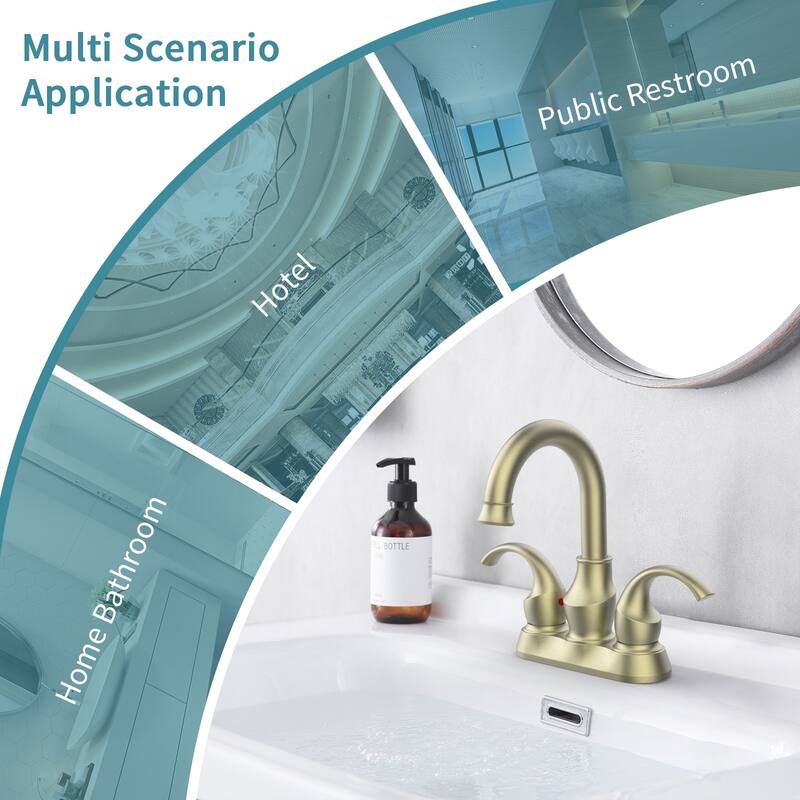 Modern 2 Handle 360 Degree Swivel Bathroom Vanity Sink Faucet with Pop Up Drain and Water Supply Hose, Aerator, Water Saving