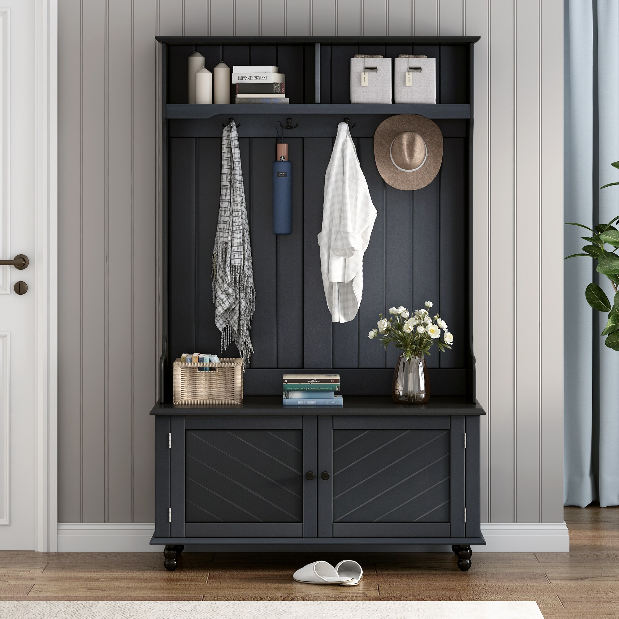 Hall bench with hooks store