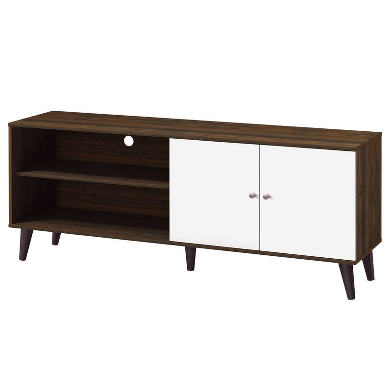 Amidon TV Stand for TVs up to 63", with 2 Storage Shelves& 1 Cabinet, Modern Entertainment Centre for TV in Living Room - White+Walnut