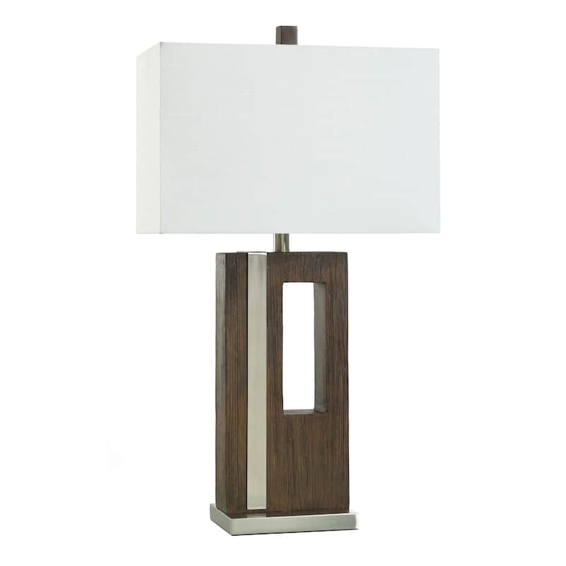Hudson Silver Table Lamp - Brushed Brown Polyresin Cut Out Body - White Shade - Brushed Brown, Brushed Nickel, White