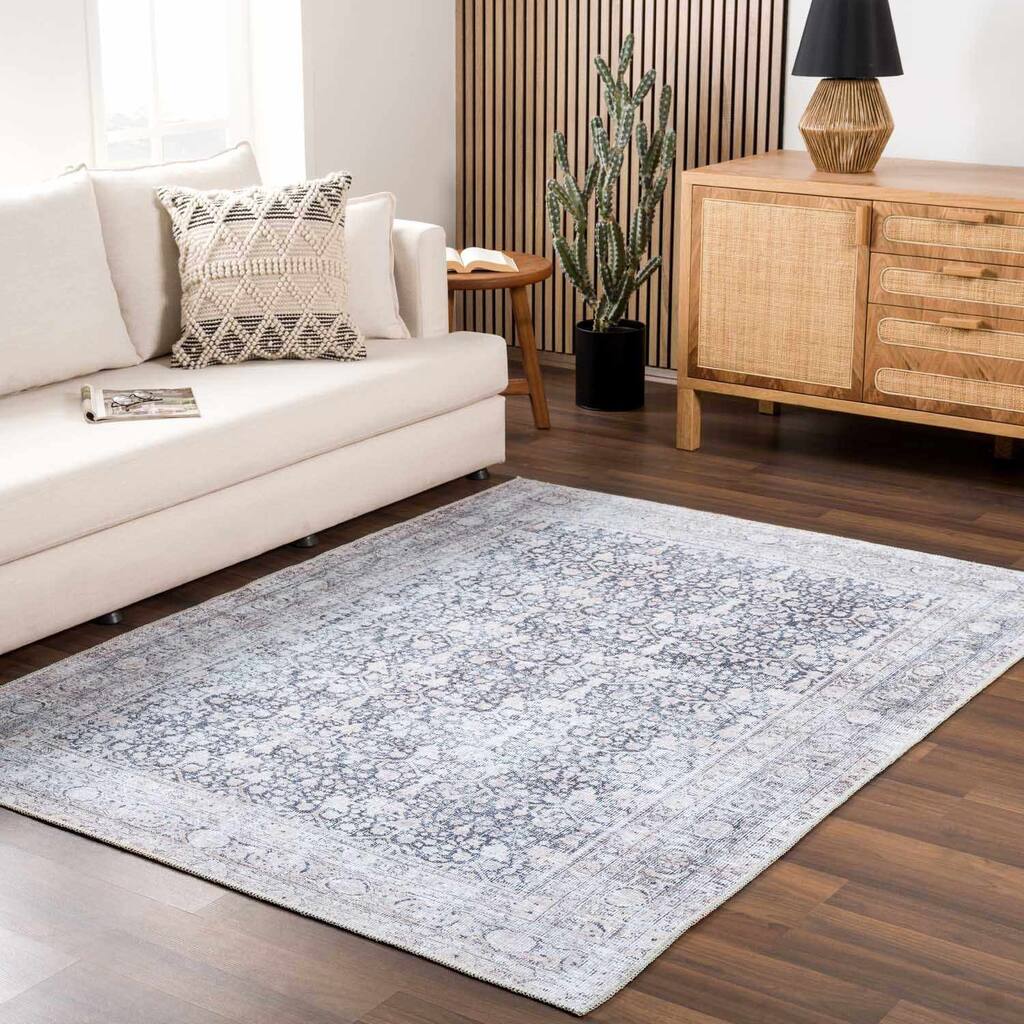 Hauteloom Hedda Living Room, Bedroom Machine Washable Area Rug - Light Gray, Ink, Gray - 2' x 2'11"