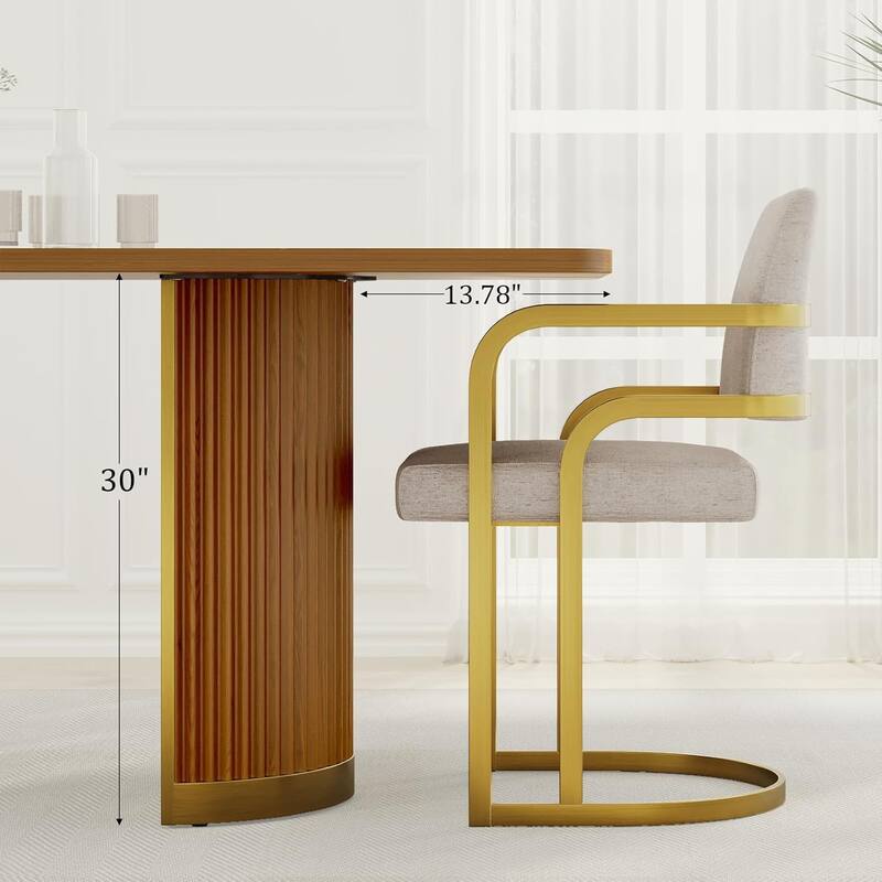 Mid Century Modern Solid Wood Dining Table with Double Pedestal Base