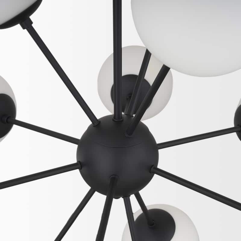Barbara Matte Black Metal w/ Frosted Glass Globes 11-Light Chandelier - 31.5L x 31.5W x 31.5H