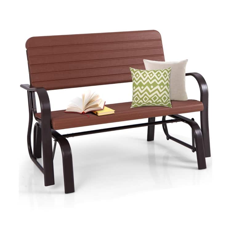Outdoor Patio Steel Swing Bench Loveseat - 46.5" x 28.7" x 34.6" (L x W x H)
