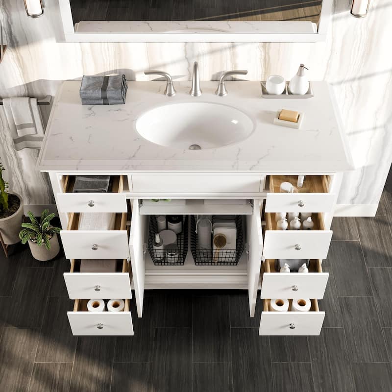 Eviva Elite Stamford 42" White Bath Vanity with Carrara Quartz Top