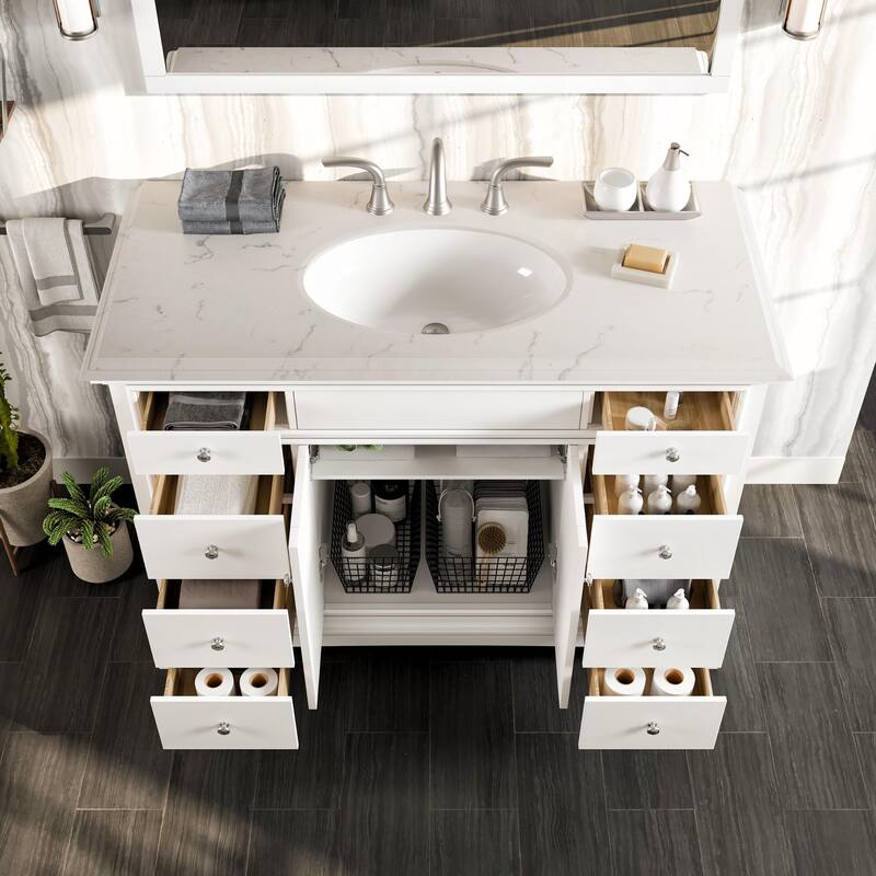 Eviva Elite Stamford 42 inch White Bathroom Vanity with White Carrara Quartz Countertop