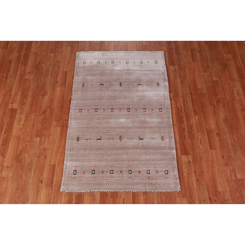 Hand Knotted Oriental 100% Wool Carpet Tribal Animal Pictorial Brown Gabbeh Area Rug - 4' 11'' X 3' 1''