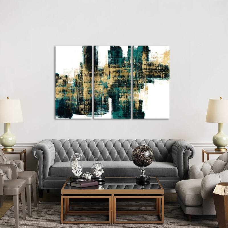 iCanvas "Vibrant Gold on Teal" by Alex Wise 3-Piece Canvas Wall Art Set - 40x60x1.5