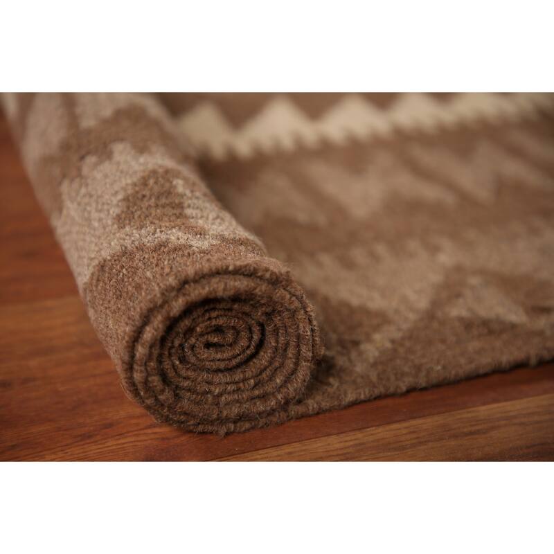 Brown Reversible Kilim Oriental Area Rug Flat-weave Wool Carpet - 6'9" x 9'10"