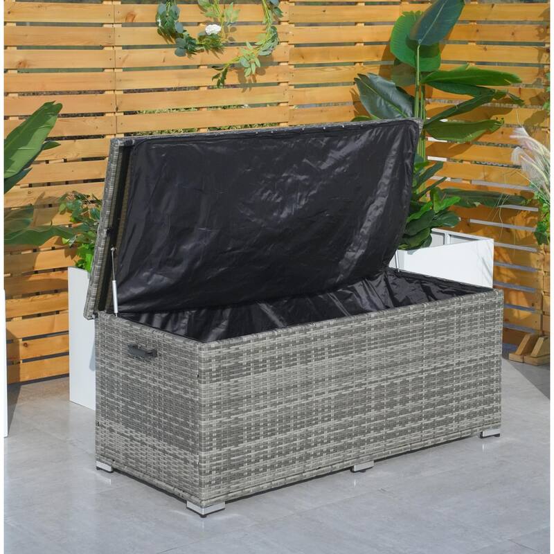 64 / 131 Gallon Outdoor Rattan Storage Deck Box with Metal Frame - Middle - Grey