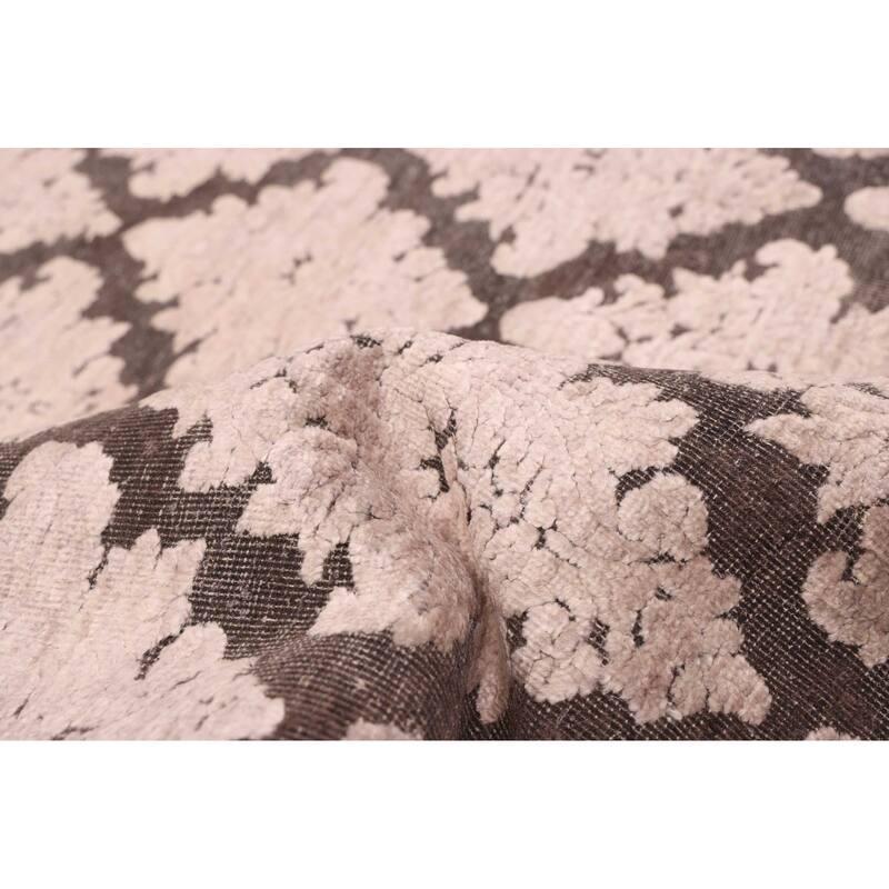 ECARPETGALLERY Hand-knotted Heritage Beige, Dark Brown Silk, Wool Rug - 7'6 x 9'7