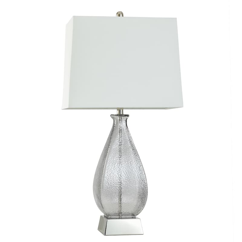 Dimpled Table Lamp - Colored Glass with Aged Brass Accents - White Shade - Smoke Grey, Dimpled, Polished Nickel