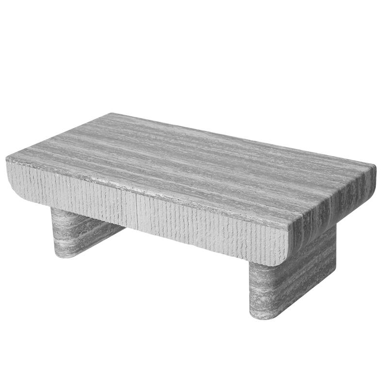 Coffee Table with Grey Wood Texture Tabletop, Mid Century Modern Coffee Table with Fluted Drawer, for Living Room, Office