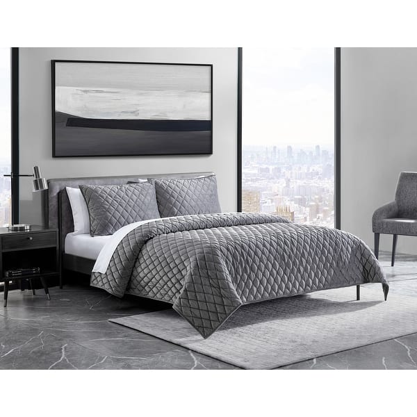 slide 2 of 9, Vera Wang Diamond Velvet Reversible Charcoal Quilt Set