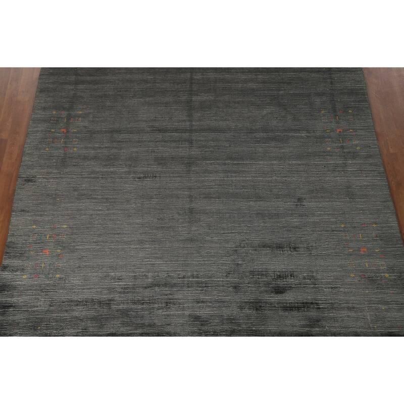 Grey Tribal Gabbeh Oriental Area Rug Hand-Knotted Wool Carpet - 7'10" x 9'9"
