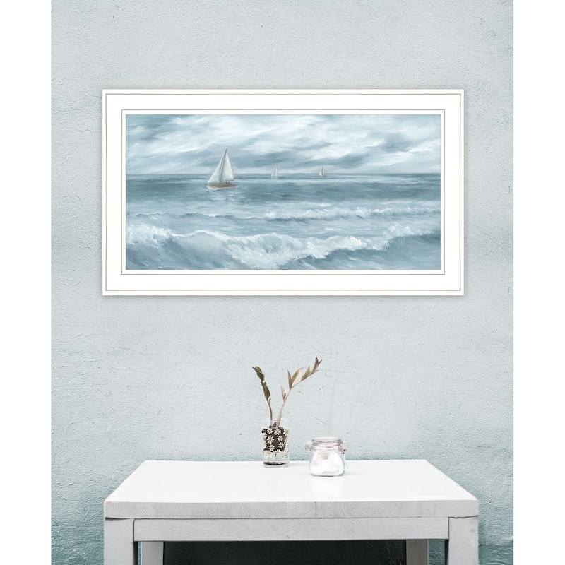 TrendyDecor4U Coastal "Three Sailboats" Framed Print Wall Art