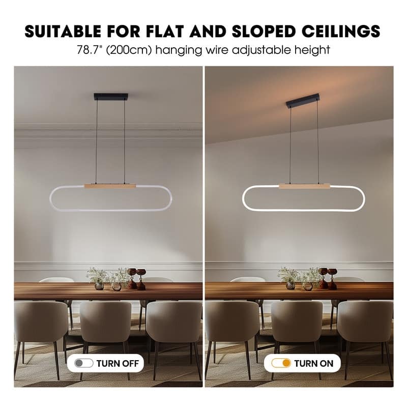 47.2" Modern LED Pendant Light Dimmable Acrylic Wood Chandelier Adjustable Hanging Light Fixture for Dining Room Kitchen Island