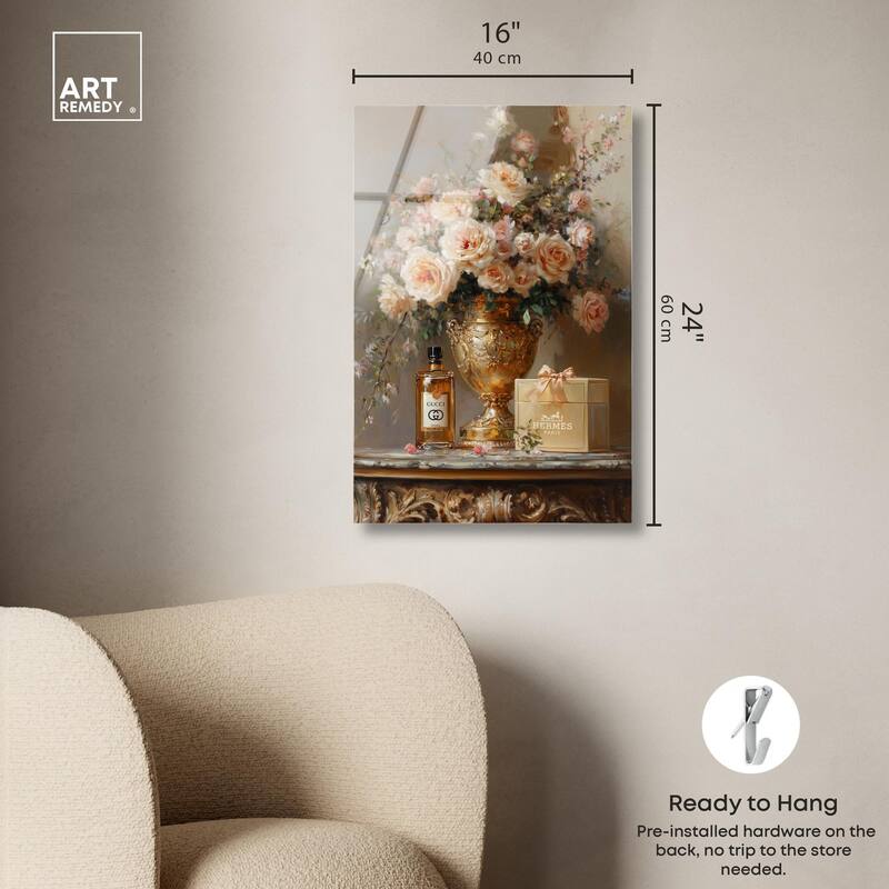 Classical Vase Tans and Floral Acrylic by Art Remedy, Ready to Hang