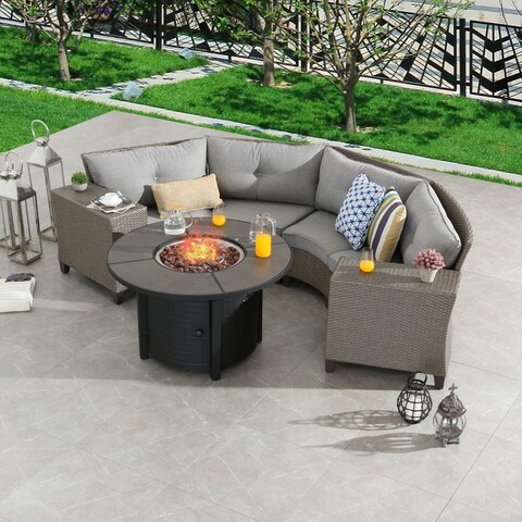 Patio Furniture 7-Piece Outdoor Fire Pit Wicker Conversation Set