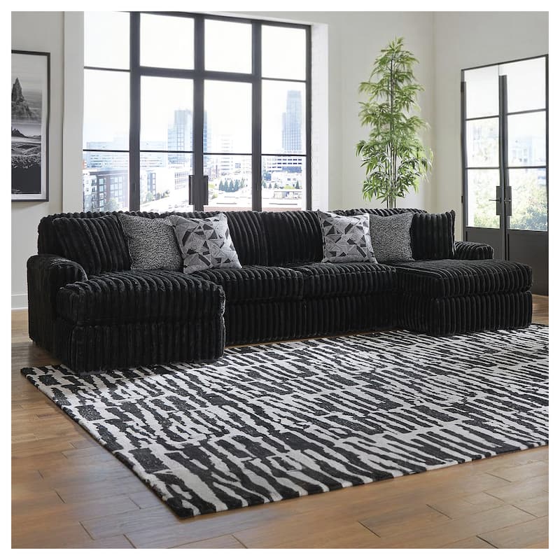 Signature Design by Ashley Midnight-madness 3-Piece Sectional with Chaise - 150" W x 65" D x 40" H - Black