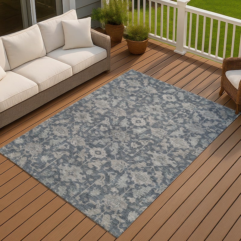 Machine Washable Indoor/ Outdoor Casual Traditional Chantille Rug - Denim - 10' x 14'