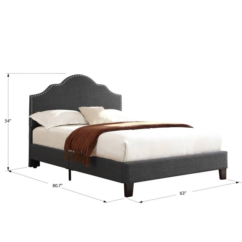 Transitional Gray Queen Size Upholstered Bed Frame in Charcoal with Elegant Design