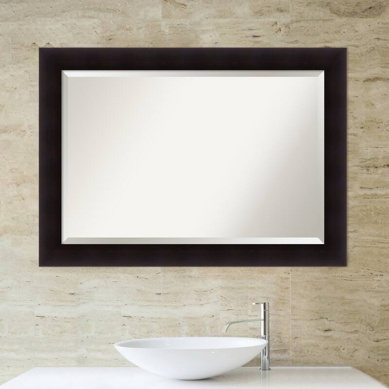 Beveled Wood Bathroom Wall Mirror - Portico Espresso Frame - Outer Size: 42 x 30 in