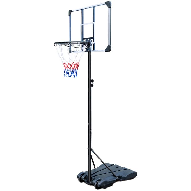 5.4ft-7ft Adjustable Height Portable Basketball Hoop Stand with Wheels - Transparent/Black