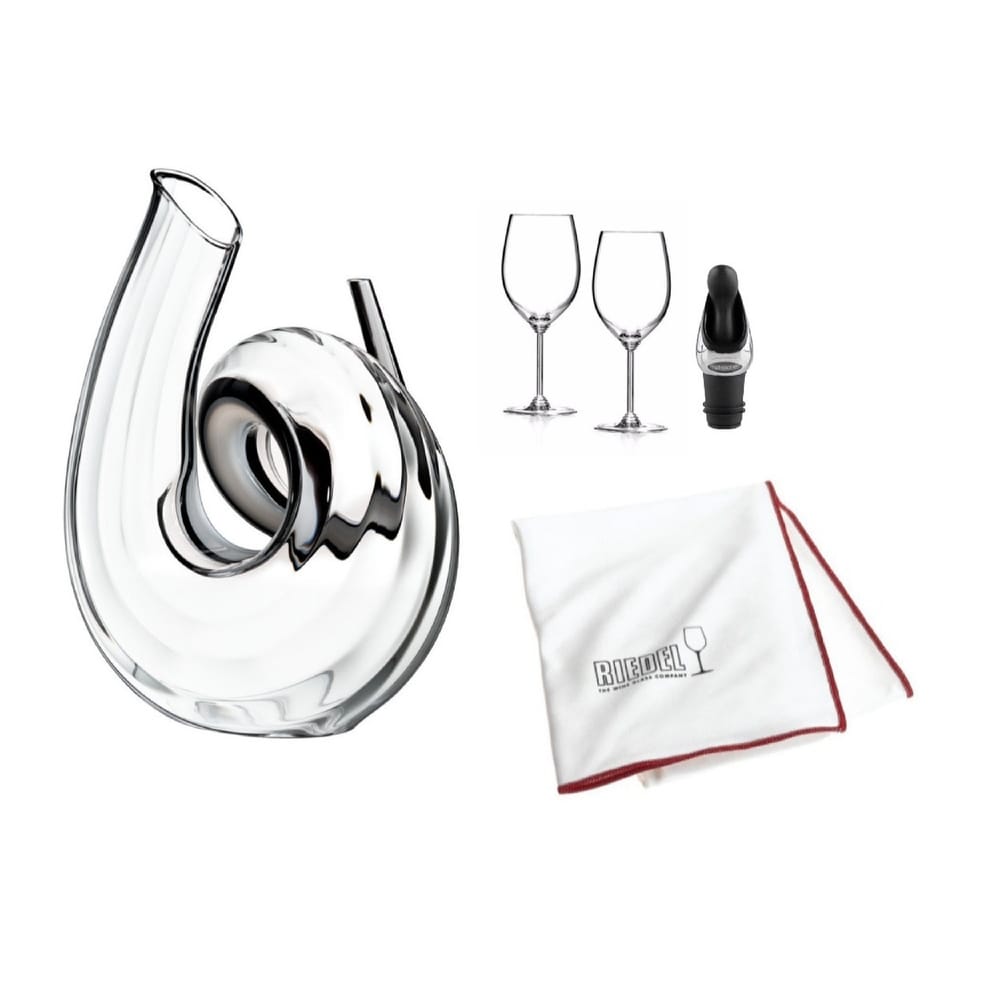 https://ak1.ostkcdn.com/images/products/is/images/direct/31352f8e18fddc70db21e5ca11407fb737b3495f/Riedel-Decanter-Curly-Fatto-A-Mano%2C-1.5-Quart-with-Wine-Glass-Bundle.jpg