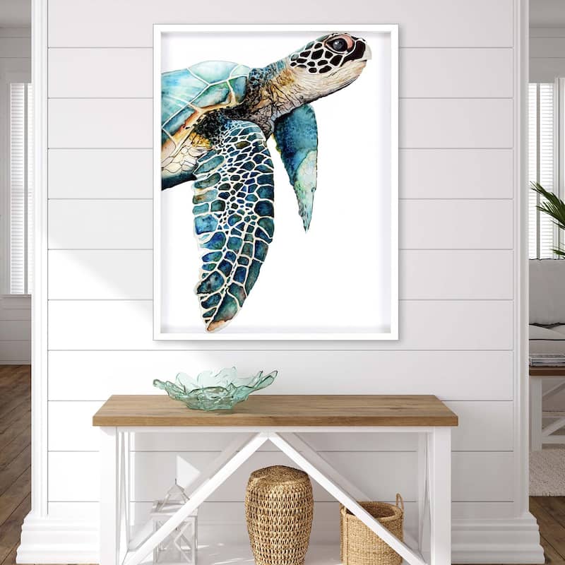 Great Sea Turtle Framed Art Giclee Under Glass - Blue