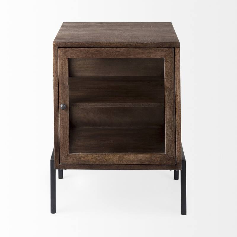 24 Inch Brown Square Wood End Table with Metal Base - 22” x 22” x 24”