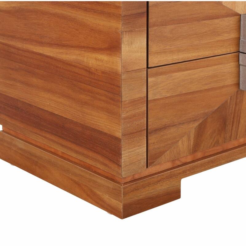 Mid-Century Modern Nightstand with 2 Drawers - Wide Wood End Table with Diamond Design and Heavy-Duty Base