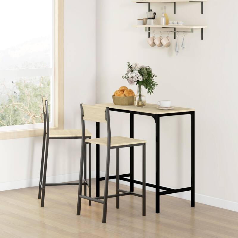 Modern Style 3-Piece Dining Set with Rectangular Counter Height Table and 2 Open Back Dining Chairs