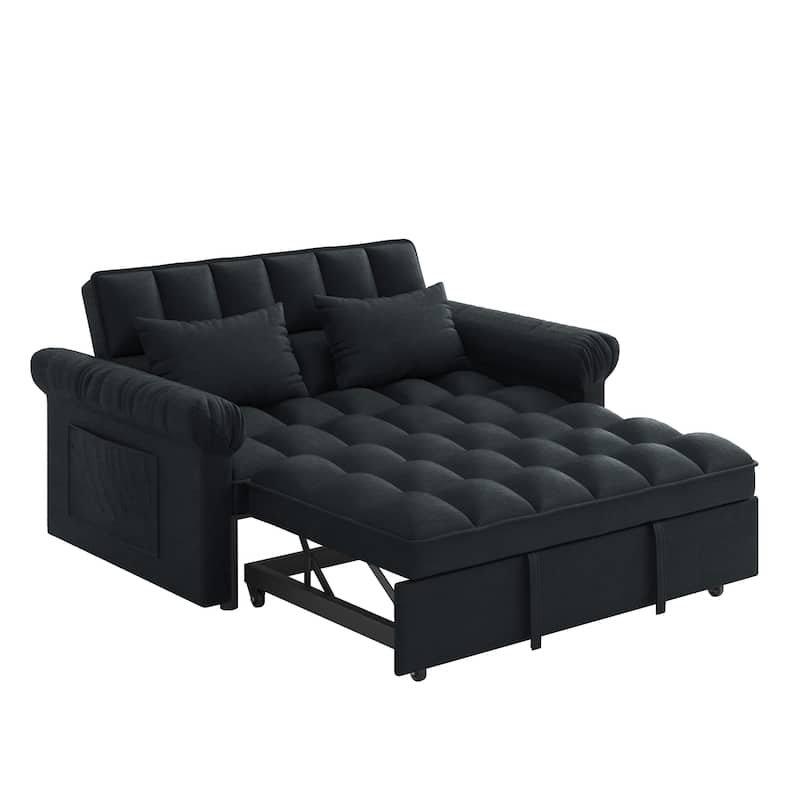 3 in 1 Convertible Sleeper Sofa Bed, Futon Couches with Pillows and Side Pocket, Small Loveseat with Adjustable Backrest