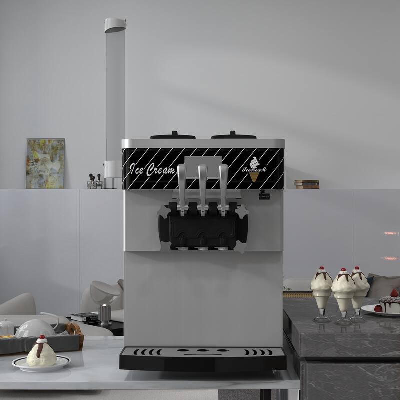 3-Flavor Commercial Countertop Ice Cream Machine Soft Serve Maker