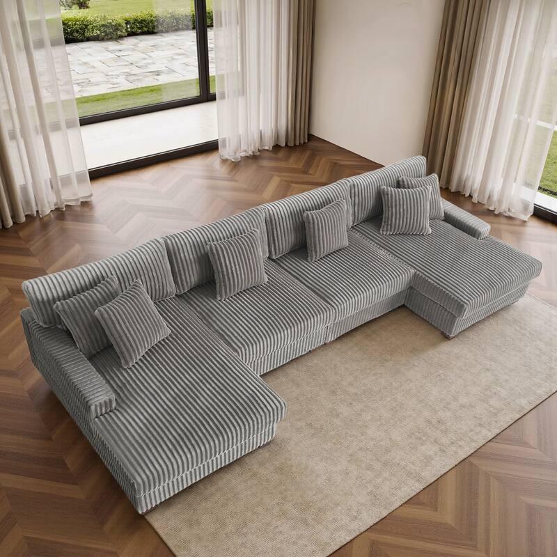 Cotton Flannel 3-Seat Modular Sectional Sofa with Chaise