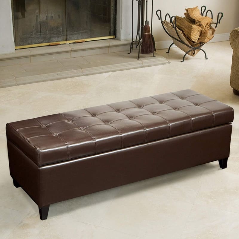 Adeco Faux Leather Storage Ottoman Bench for Living Room